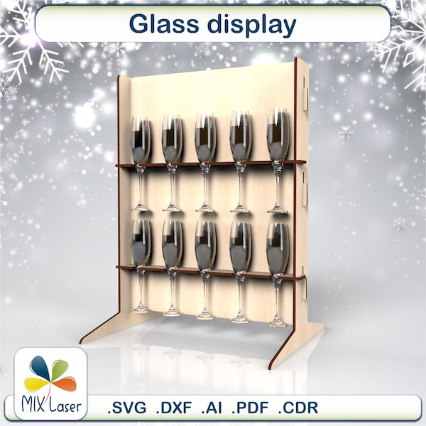 Wine glasses 2-Tier holder display laser svg cut files - champagne laser cut stand