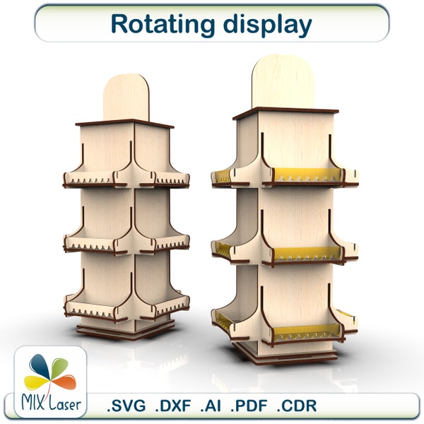 Laser cut files rotating craft show display stand SVG, craft fair display stands vector files for laser,  display for shop laser cut model.