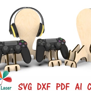 Laserontwerpbestanden organizer voor hoofdtelefoonstandaard. Lasergesneden bestanden SVG DXF direct downloaden. Cnc-bestanden voor hout. Vector laser-SVG-snijplan.