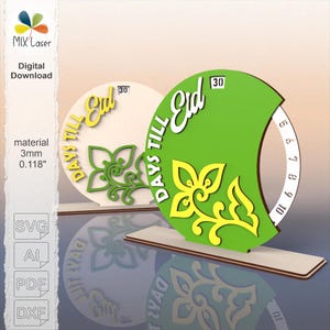 SVG file for Ramadan countdown calendar Days Till Eid – laser cut round Eid sign with rotating disc – digital template 3mm