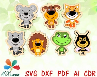 28 schattige dieren SVG-lasergesneden bestanden - Glowforge-snijproject - Vectorsjabloon