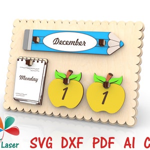 Perpetual desk Teacher calendar Laser engraved and cut Interchangeable sign Back to school Gifts Glowforge SVG files Vector Cnc Welcome wood