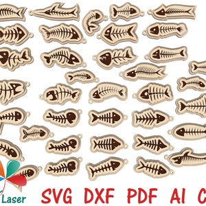 SVG Keychains Fish Bone bundle laser cutfing Glowfjrge projects.