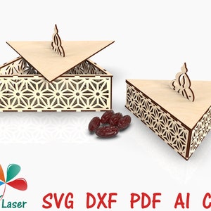 Eid Ramadan Mubarak Fruits secs cadeau Découpe laser Fichiers SVG DXF Boîte. Fichiers de conception laser de stockage de boîte de nourriture de bonbons de dessert de Ramadan Mubarak. image 2