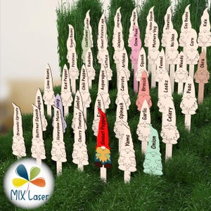 Gartenzwerg Pflanzenmarker SVG - 46 Laser geschnittene Gemüse- und Kräuteretiketten - süßes Set für die Gartenarbeit