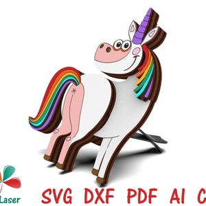 May include: A white unicorn with a rainbow mane and tail. The unicorn has a purple horn and big, round eyes. The unicorn is standing on a white background.