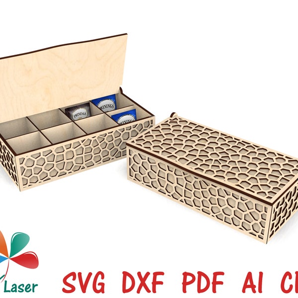 Laser cut wood Tea box template.