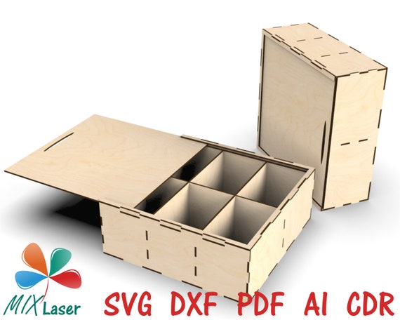 Three Boxes Bundle Laser Cut Box With Dividers Three Sizes Boxes SVG DXF  CNC Glowforge Laser Cutting Vector Templates. 
