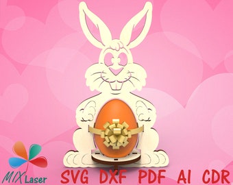 Support d'oeufs de lapin de Pâques, fichiers Glowforge SVG découpés au laser, projet Glowforge svg cadeau de Pâques, fichiers vectoriels de lapin de Pâques pour découpe laser
