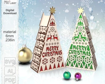 Laser cut files Christmas Advent calendar Glowforge SVG projects, Xmas Holiday countdown calendar with boxes, CNC cutting plans