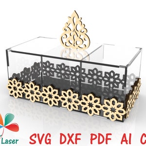 Laser cut Box Islamic gifts decor. Ramadan Mubarak decoration svg cutting files box. Eid Mubarak vector SVG DXF CNC laser cutting patterns.