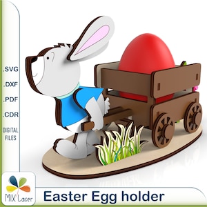 Archivos Svg Dxf de diseño de corte láser vectorial de Glowforge para portahuevos de Pascua. Proyecto de corte Svg de portahuevos de conejo de Pascua. Diseño láser de cesta para huevos cnc