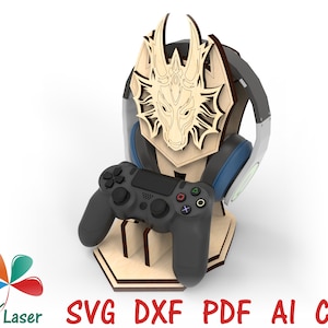 Laserbestanden hout gaming hoofdtelefoon houder houder houder. Digitale CNC DXF SVG-bestanden voor lasersnijden van hout.