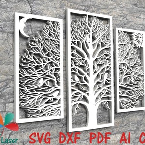 Tree Wall Art. Laser cutting SVG DXF CNC project.