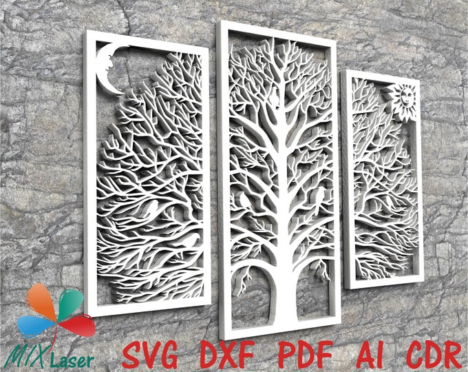 2 Trees Laser Cut | Tree Svg | Tree Wall Decor Laser Cut | Laser Cut ...