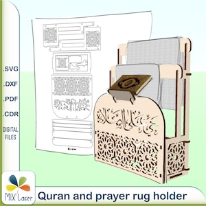 Digitale downloadbare tekening koran en gebedskleedhouder, CNC lasersnijbestanden - DXF gebedskleed koranstandaard vector gesneden plannen