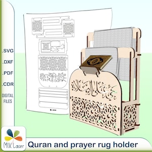 Support pour le coran et le tapis de prière, fichiers de découpe laser CNC plans de coupe vectorielle pour support de coran, tapis de prière DXF image 1