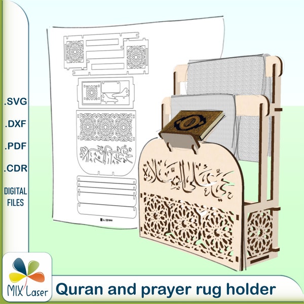 Quran and prayer mat holder, CNC laser cutting files - DXF prayer rug Quran stand vector cut plans