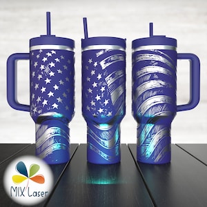 Bicchiere con bandiera americana inciso al laser Stenley Wrap File SVG AI PDF