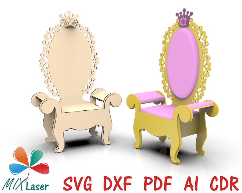 Wooden Princess Throne Chair - Laser Cutting Design Party Throne - CNC furniture plan - dxf pdf cdr vector digital files for laser cut wood image 7
