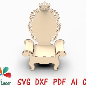 Wooden Princess Throne Chair - Laser Cutting Design Party Throne - CNC furniture plan - dxf pdf cdr vector digital files for laser cut wood image 5