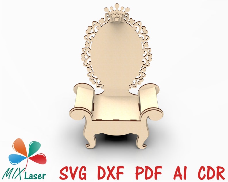 Wooden Princess Throne Chair - Laser Cutting Design Party Throne - CNC furniture plan - dxf pdf cdr vector digital files for laser cut wood image 5