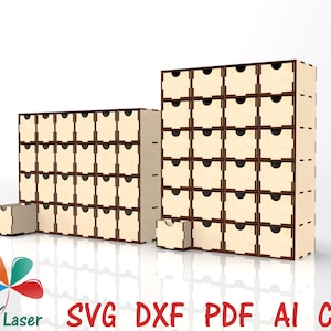Organizer met 24 lades. Glowforge SVG DXF-cnc-bestanden voor hout