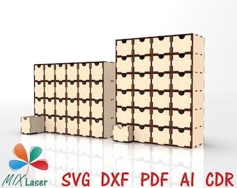 Organizer with 24 drawers. Glowforge SVG DXF Cnc files for wood