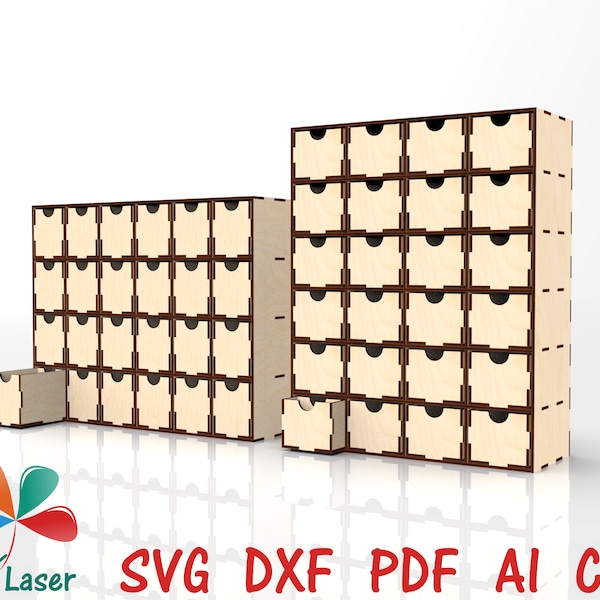 Organizer with 24 drawers. Glowforge SVG DXF Cnc files for wood