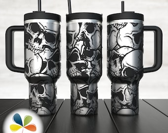 Vintage Schädel Tumbler Laser gravierte Wrap SVG-Datei, Retro voll 40 Unzen Tumbler Wrap Laser Gravur nahtloses Design