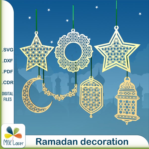 Ramadan pendant decor SVG CNC laser cutting plans - Eid Mubarak decorations DXF patterns for laser cutter
