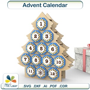 Calendario dell'Avvento di 12 giorni di Natale SVG Progetti in legno tagliato al laser - Piani CNC per calendario del conto alla rovescia da scrivania Glowforge - Decorazioni natalizie DXF tagliate al laser