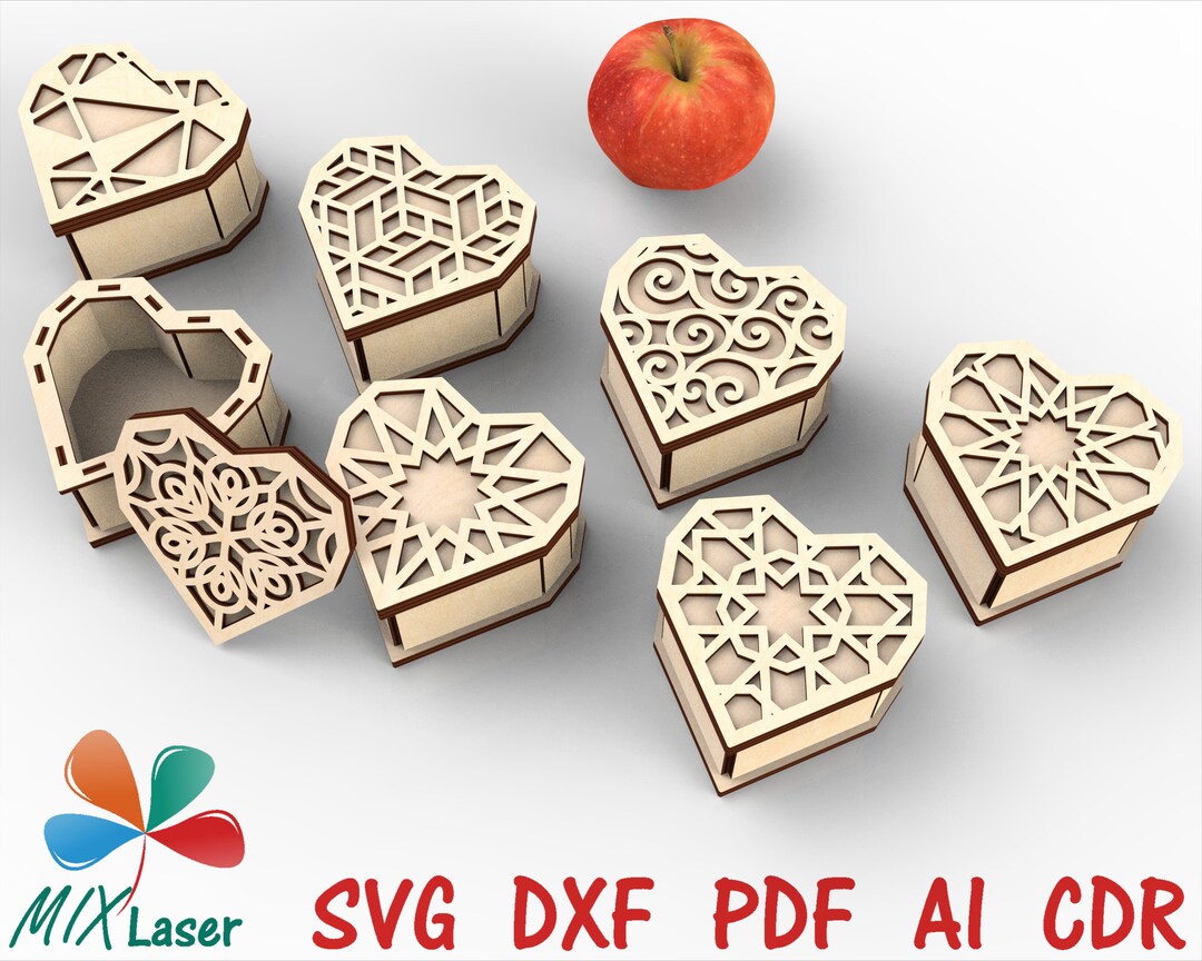 Laser Cut Valentines Gift Heart Box SVG Files. Vector Files for
