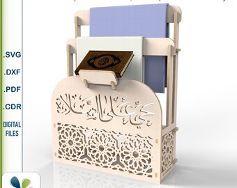 Quran and prayer mat holder, CNC laser cutting files - DXF prayer rug Quran stand vector cut plans