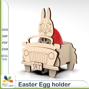 Fichier découpé au laser de voiture de lapin de Pâques - support de panier de Pâques en couches 3D - PDf Ai DXF SVG pour la découpe laser