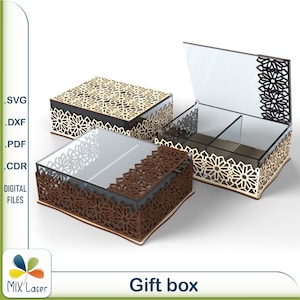 Ramadan geschenkdoos lasersnijbestanden. Eid Mubarak CNC DXF-vectorbestanden voor routerboxen. Glowforge-projecten.