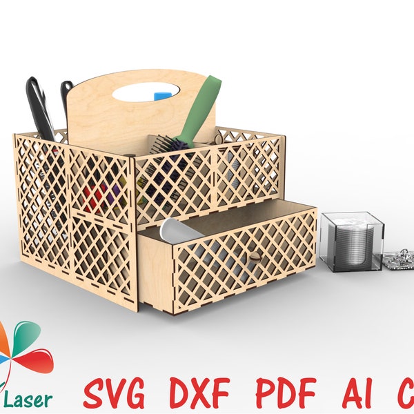 Make up organizer laser cutting. Cosmetic organizer SVG laser files. Make-up organizer design.