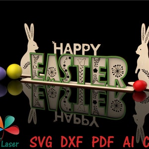 Archivo cortado a láser para decoración de mesa de Pascua escandinava / Letrero de Pascua con conejitos / Glowforge y CNC SVG DXF
