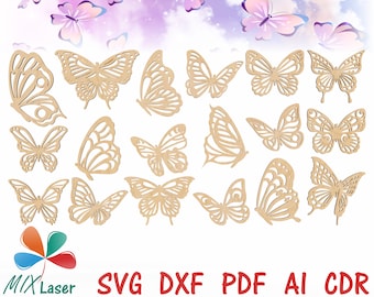 Butterfly laser cut SVG DXF files bundle - Glowforge SVG laser cut patterns for cnc - vector files for cutting wood, paper, leather, etc.
