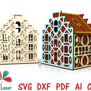 Caja de regalo para dinero / Proyecto de corte láser SVG de Dutch House / Caja de madera para guardar y regalar