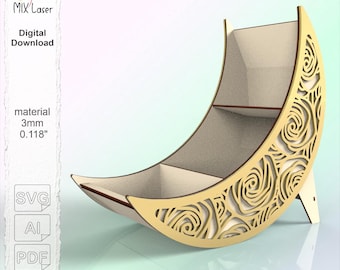 Ramadan Mubarak DXF CNC crescent tray laser cutting project - SVG Ramadan Kareem dessert, dried fruits box vector design - vector digital