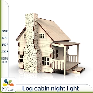 Christmas village houses candlestick, night light Log Cabin, Glowforge SVG laser cutting vector files, CNC cut files for wood.