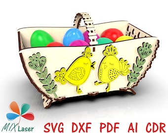 Glowforge SVG laser cut files Easter egg basket, Easter candy basket dxf laser template, Laser cut plans Wooden Easter Basket Cut Patterns