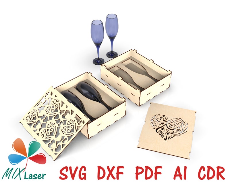 Laser Files Wine Glass Gift Box / Champagne Glass Box. Wine Etsy