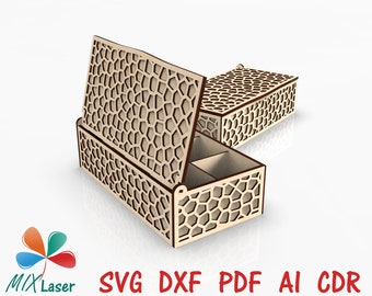 Tea Bag Storage Box Laser Cut SVG DXF, Voronoi Grid Design, Wooden Tea Organizer, Compartments for Tea Bags, Kitchen Storage File