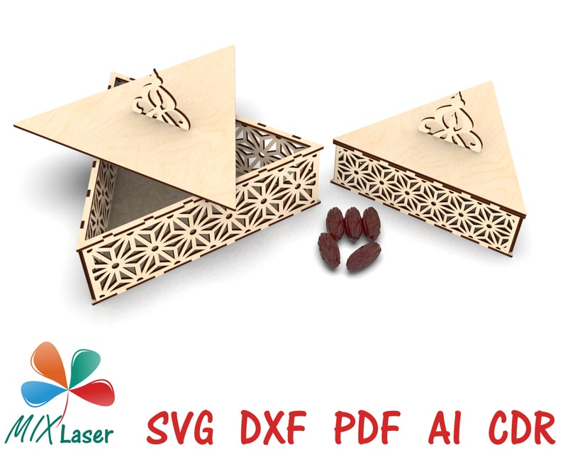 Eid Ramadan Mubarak Fruits secs cadeau Découpe laser Fichiers SVG DXF Boîte. Fichiers de conception laser de stockage de boîte de nourriture de bonbons de dessert de Ramadan Mubarak. image 1