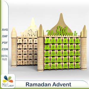 Ramadan Advent Calendar Laser Cut Template - Days to Eid Laser Cutting SVG DXF CNC vector files - 3mm laser cut