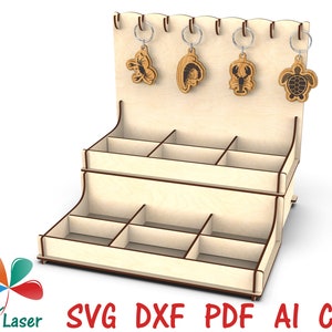 Soporte de exhibición de llaveros SVG Archivos de corte láser digital Glowforge para madera, proyecto CNC DXF, exhibición de joyas.