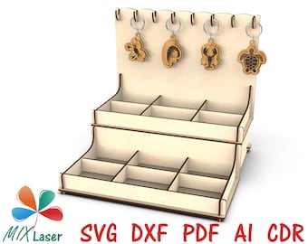 Présentoir porte-clés Fichiers de découpe laser numérique Glowforge SVG pour bois, projet CNC DXF, présentoir de bijoux.