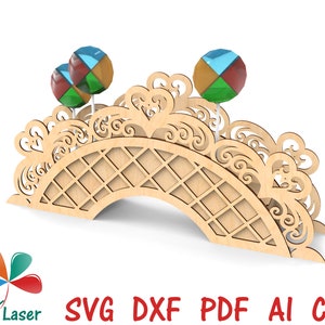 SVG Candy lollipop sweets display stand laser cutting vector pattern. Projekty cięcia laserowego Pliki DXF CNC wood router.